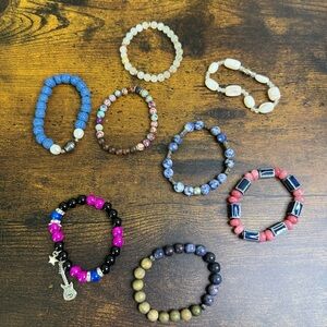 Colourful Semi-Precious Beaded Bracelet Bundle Cool 90’s Rocker Chick 8 Pieces
